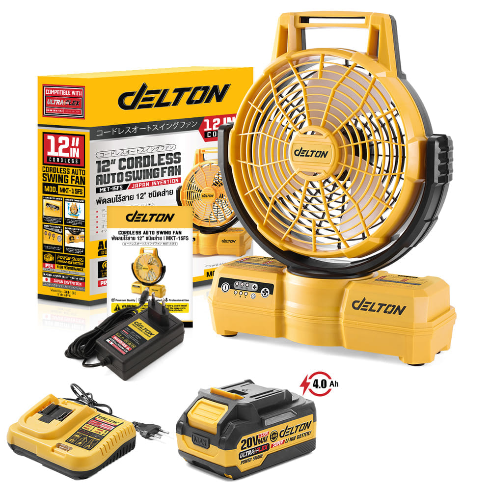 พัดลมไร้สาย 12 นิ้ว (พร้อมแบตเตอรี่) DELTON รุ่น MKT-15FS ULTRAFLEX 20V 4AH